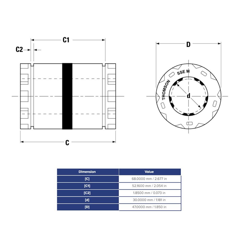 SSEM30 THOMSON BALL BUSHING SSE SERIES 30MM CLOSED LINEAR BEARING SELF ALIGNING ADJUSTABLE 1865.92 LBF